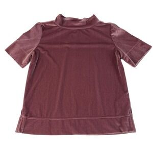 Anthropologie Krista Velvet Mock Neck Top Small Mauve Short Sleeve Blouse